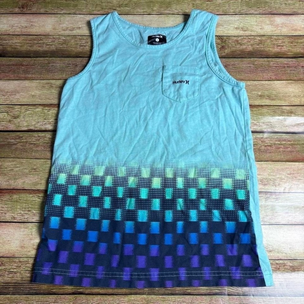 youth Hurley surfer style blue tank top with graphic design